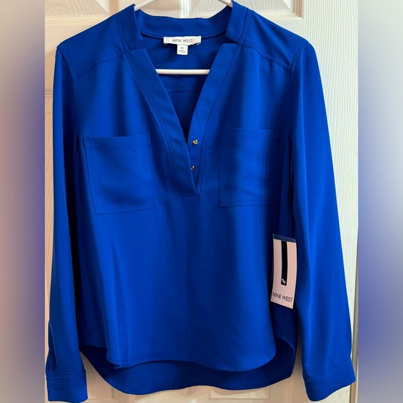 Nine West Royal Blue V-Neck Women’s Blouse Size Petite Small - Picture 1 of 4